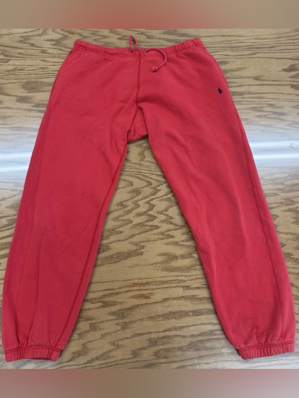 Polo Ralph Lauren Cotton Sweatpants Red Drawstring Blue Pony Cuffed S - 32x30